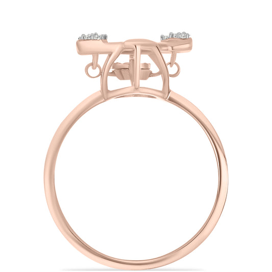 Anel de Prata com Banho de Ouro Rosa com Diamante Dançante Rosa e Topázio Branco