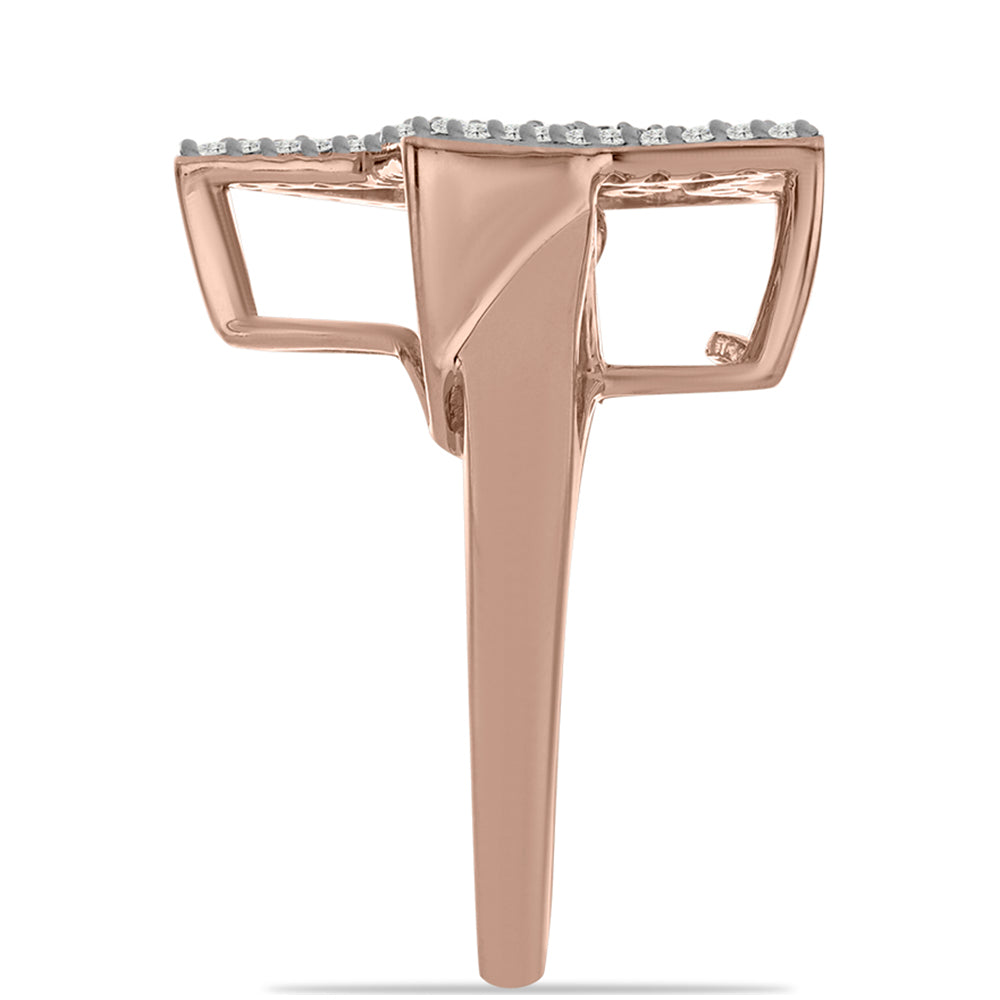 Anel de Prata com Banho de Ouro Rosa com Diamante Dançante Rosa e Topázio Branco  Contraste: Cabeca de Veado (800)