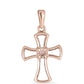 Cruz Pendente de Prata com Banho de Ouro Rosa com Diamante Dançante Rosa