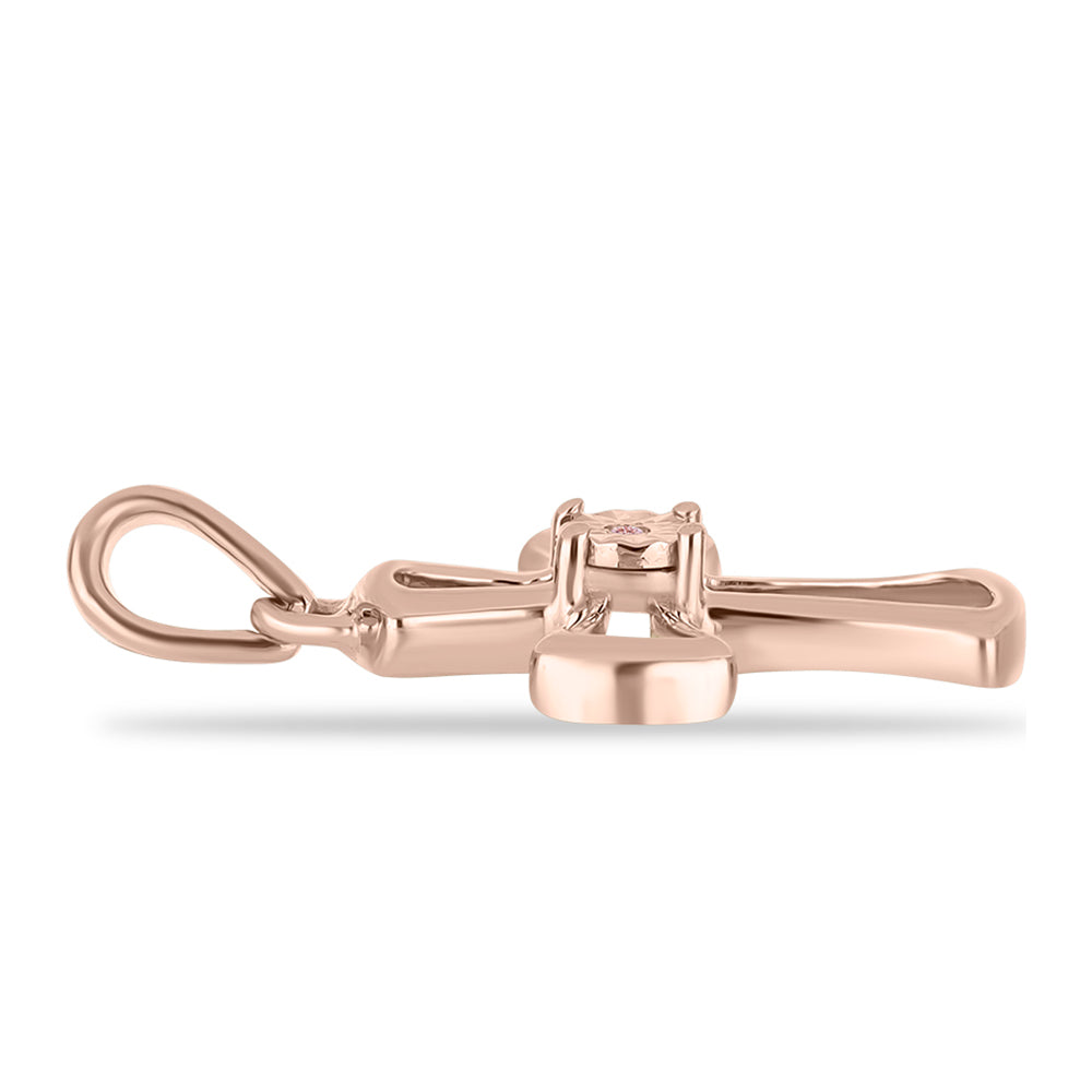Cruz Pendente de Prata com Banho de Ouro Rosa com Diamante Dançante Rosa