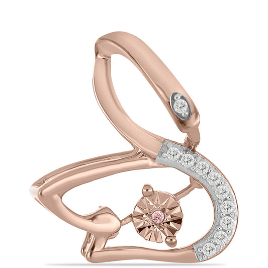 Pendente de Prata com Banho de Ouro Rosa com Diamante Dançante Rosa e Topázio Branco