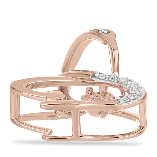 Pendente de Prata com Banho de Ouro Rosa com Diamante Dançante Rosa e Topázio Branco