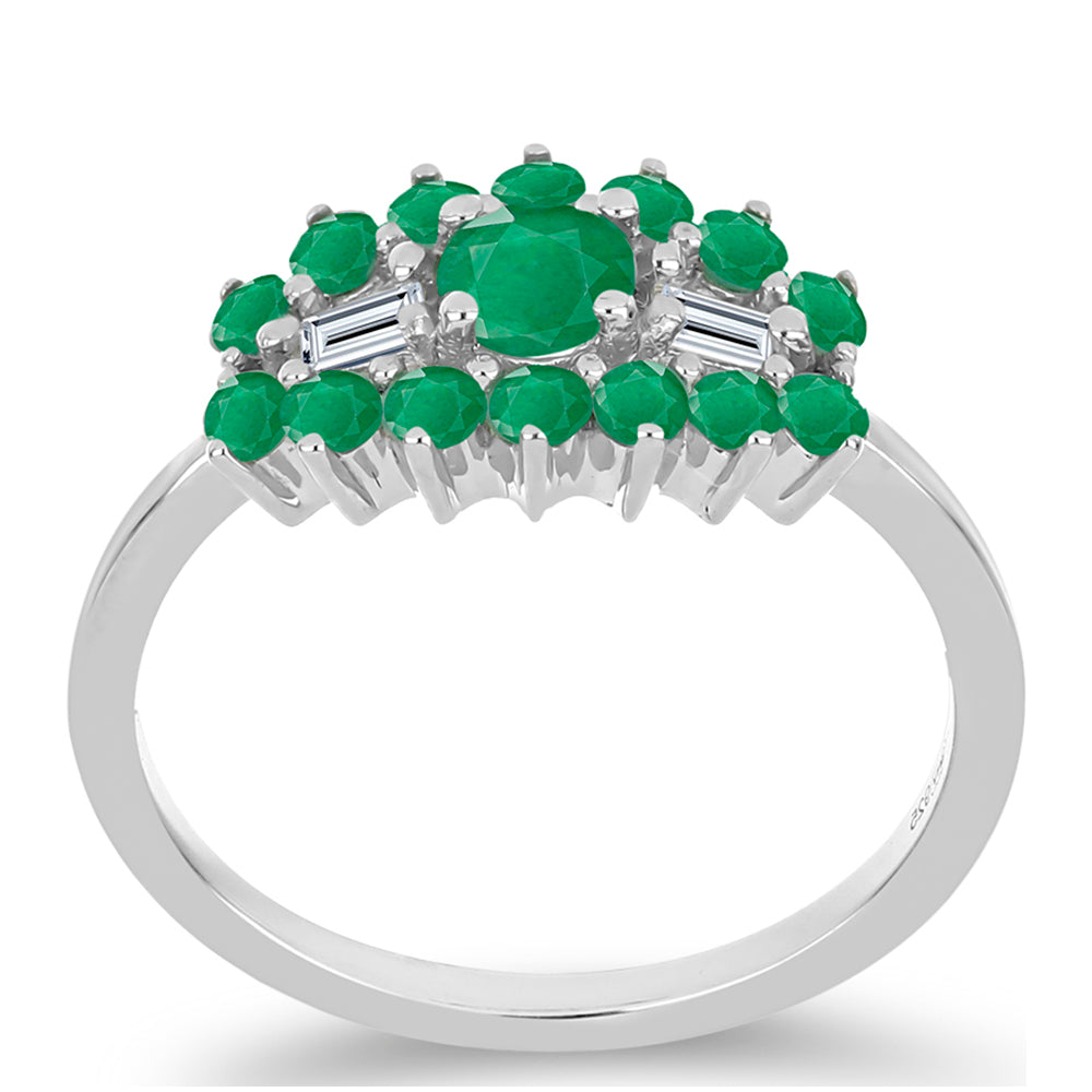 Anel de Prata com Esmeralda do Brasil e Zircão Branco 3 