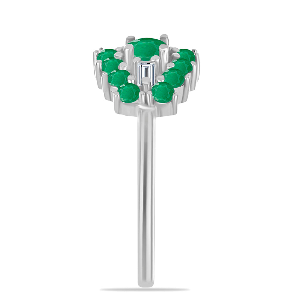 Anel de Prata com Esmeralda do Brasil e Zircão Branco 4 