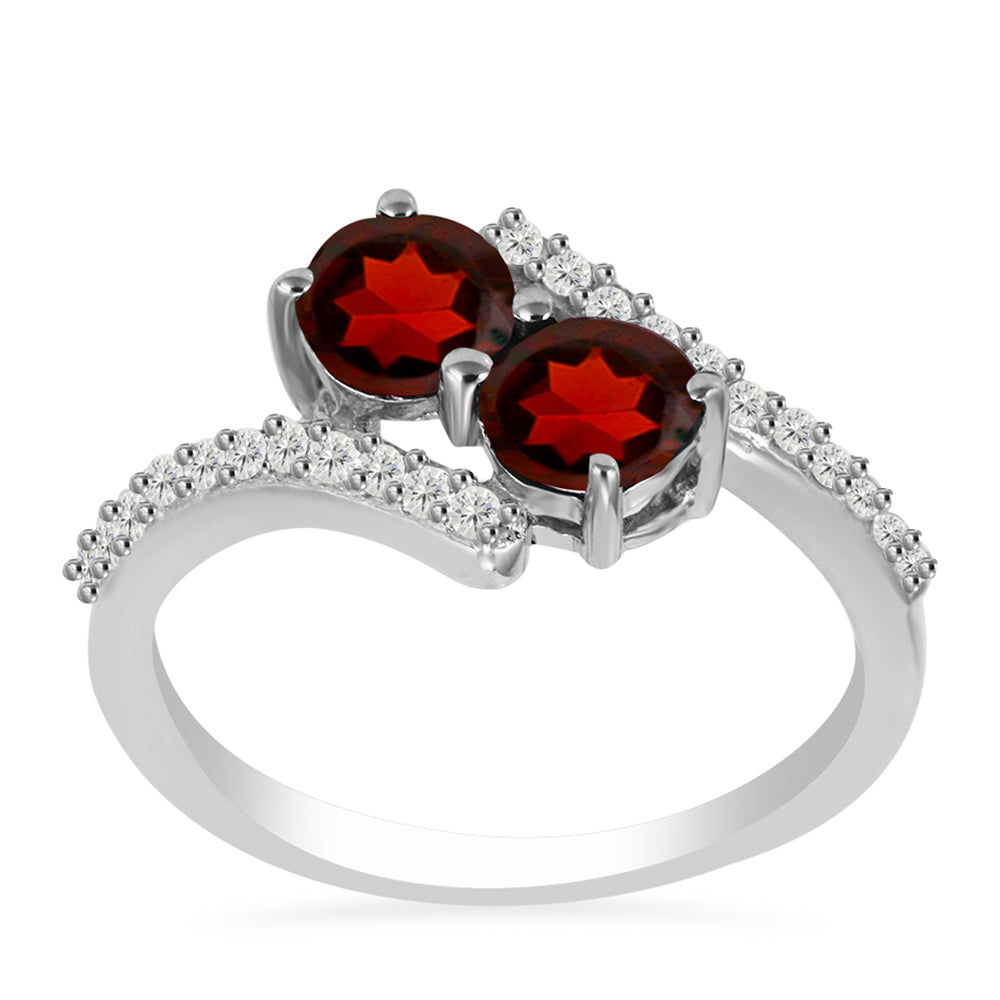 Anel de Prata com Granada de Barton e Topázio Branco 3 