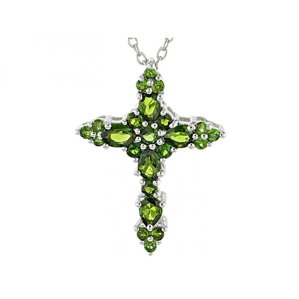 Cruz Pendente de Prata com Diópsido Crómio 1 