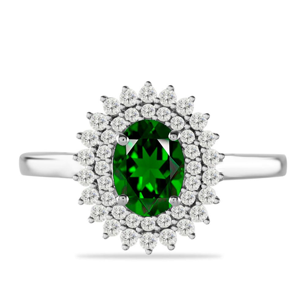 Anel de Prata com Diópsido Crómio e Topázio Branco  Contraste: Cabeca de Veado (800)