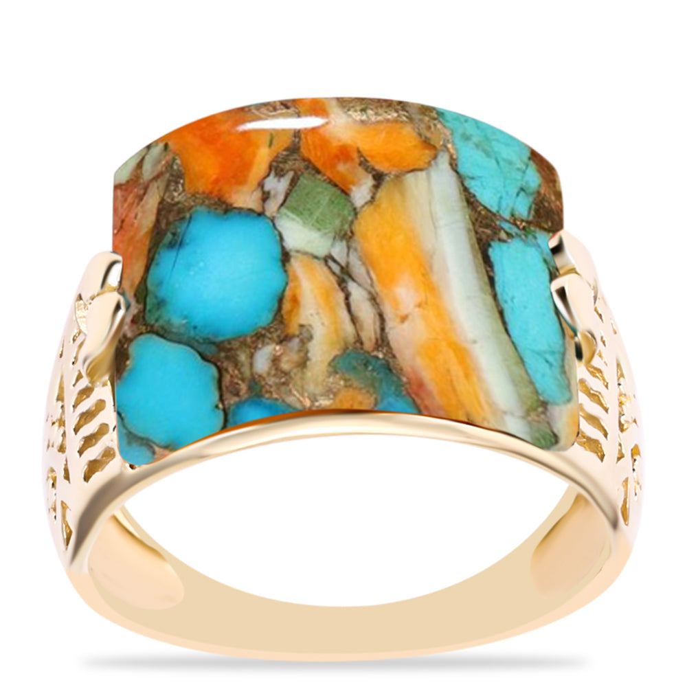 Anel de Prata com Banho de Ouro com Ostra Turquesa  Contraste: Cabeca de Veado (800) 3 