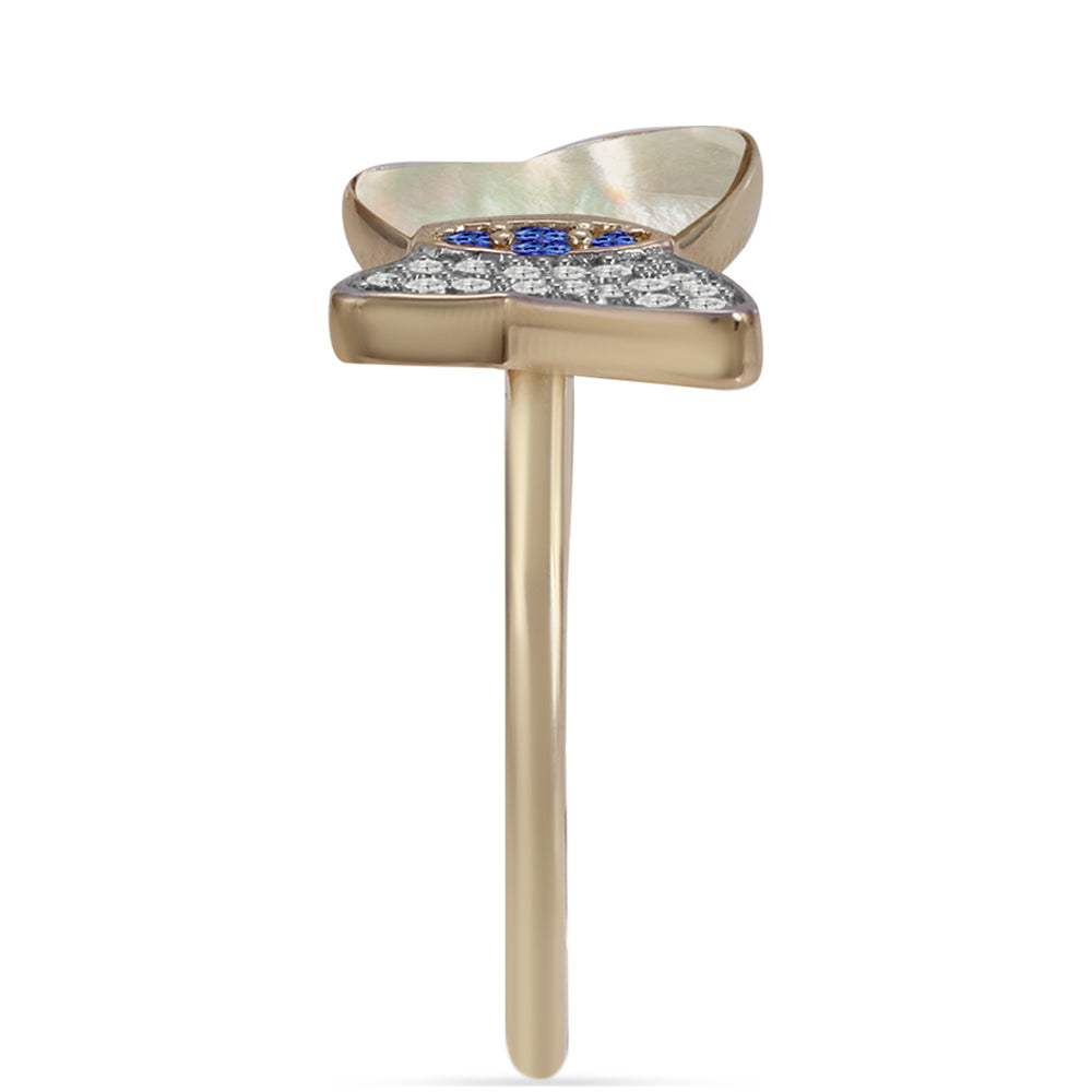 Anel de Prata com Banho de Ouro com Tanzanite AAA e Mãe de Pérola 4 