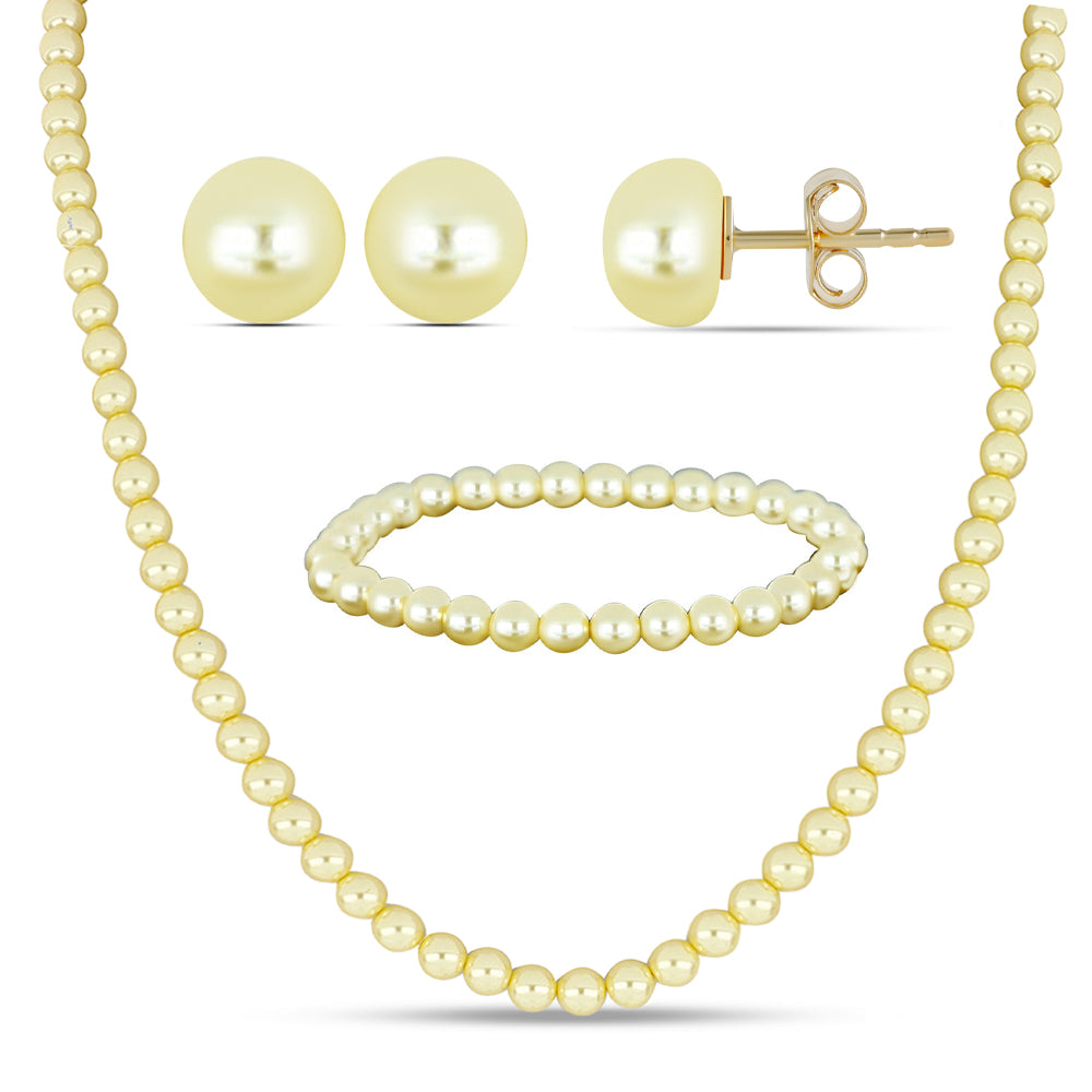 Conjunto com Pérola de Água Doce Dourada ( Colar+Brincos+Pulseira ) 1 