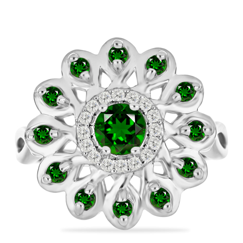 Anel de Prata com Diópsido Crómio e Topázio Branco  Contraste: Cabeca de Veado (800)