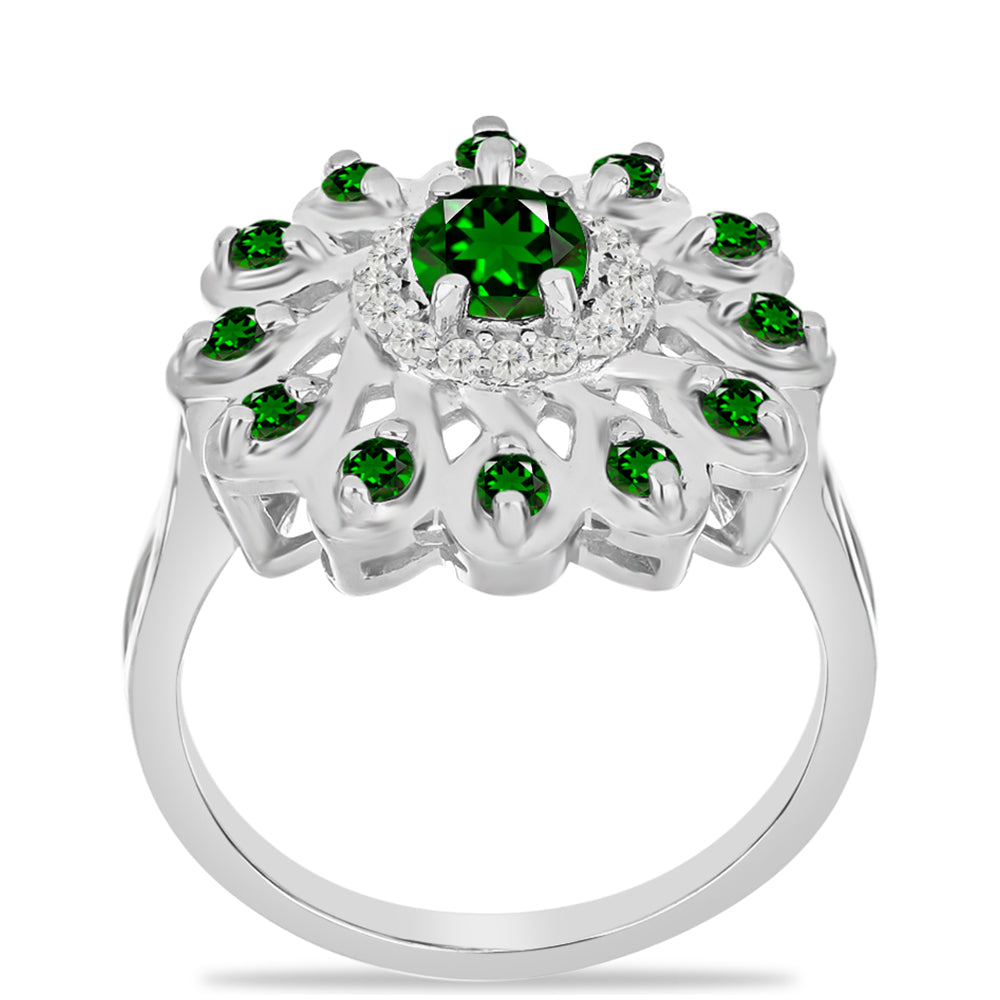 Anel de Prata com Diópsido Crómio e Topázio Branco  Contraste: Cabeca de Veado (800)