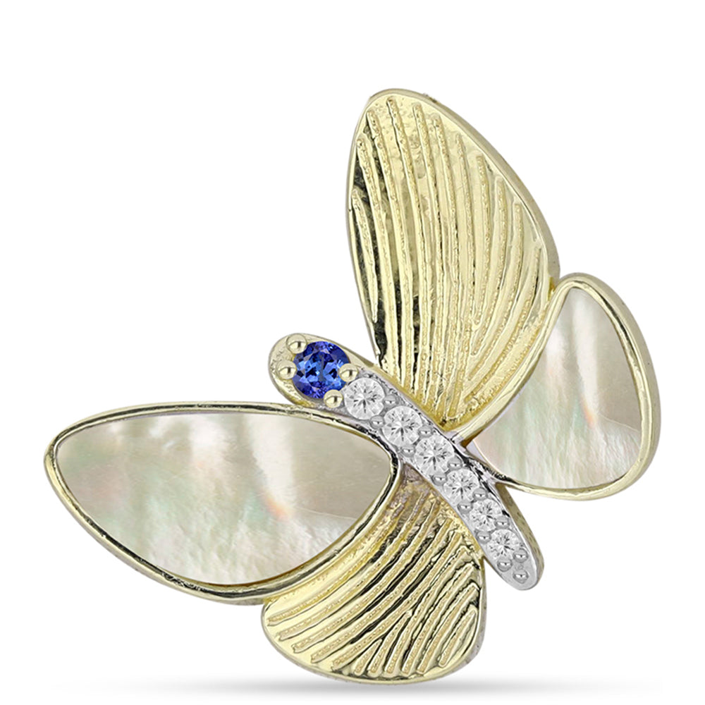 Pendente de Prata com Banho de Ouro com Tanzanite AAA e Mãe de Pérola 1 