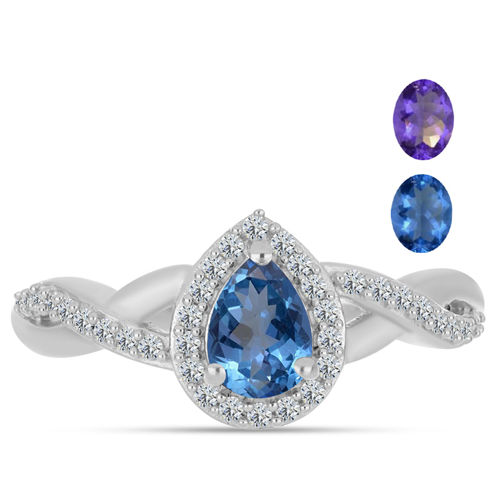 Anel de Prata com Fluorita Furta-cor e Topázio Branco  Contraste: Cabeca de Veado (800)