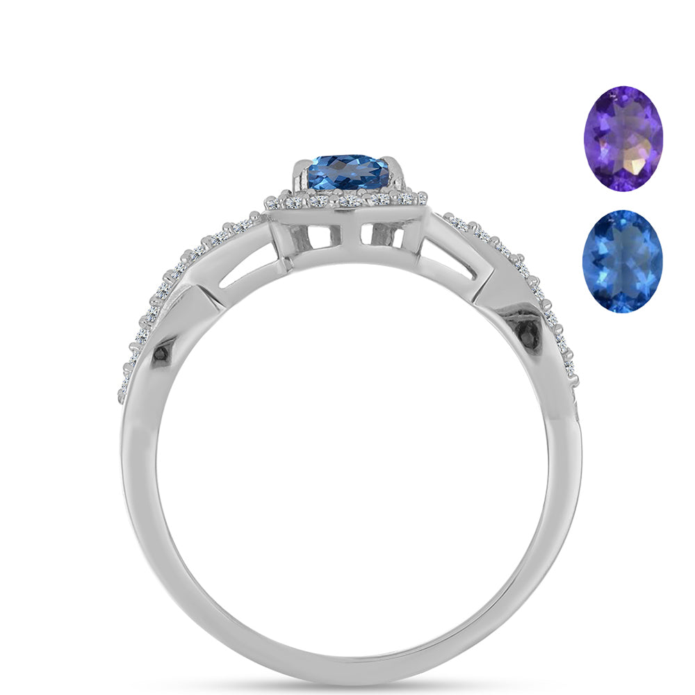 Anel de Prata com Fluorita Furta-cor e Topázio Branco  Contraste: Cabeca de Veado (800)