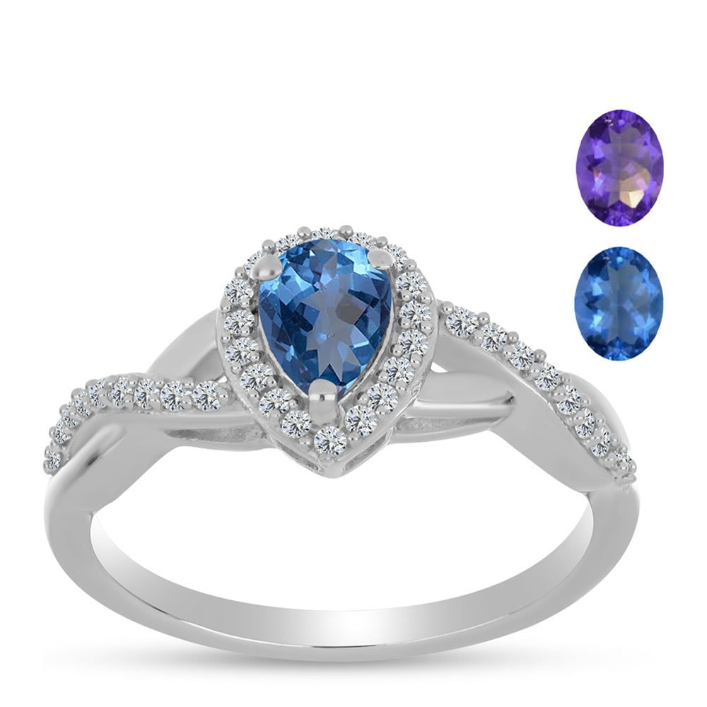 Anel de Prata com Fluorita Furta-cor e Topázio Branco  Contraste: Cabeca de Veado (800)