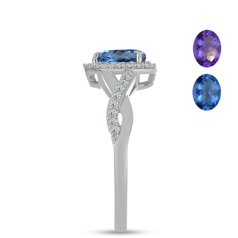 Anel de Prata com Fluorita Furta-cor e Topázio Branco  Contraste: Cabeca de Veado (800) 4 