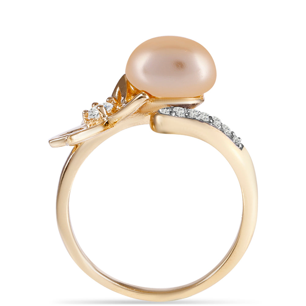 Anel de Prata com Banho de Ouro com Pérola de Água Doce Dourada e Topázio Branco  Contraste: Cabeca de Veado (800)