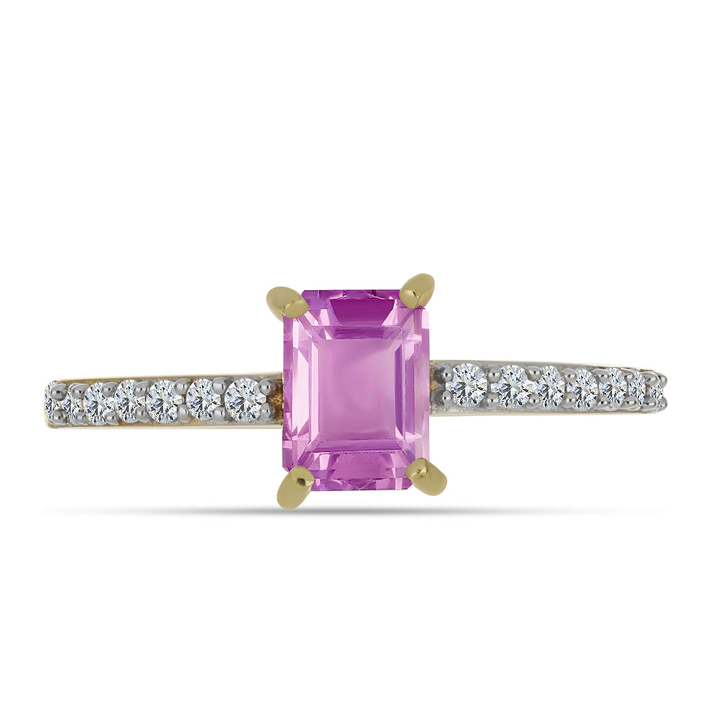 Anel de Prata com Banho de Ouro com Fluorite cor-de-rosa e Topázio Branco 1 