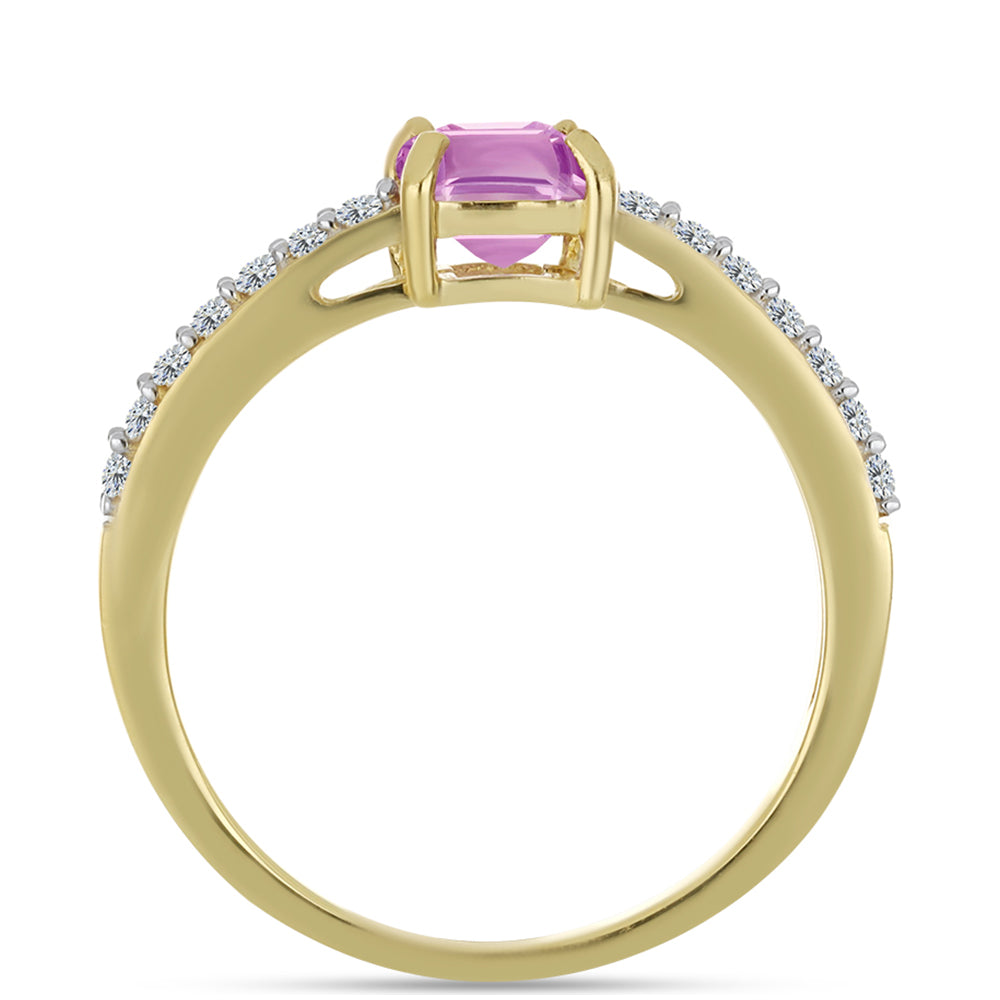 Anel de Prata com Banho de Ouro com Fluorite cor-de-rosa e Topázio Branco