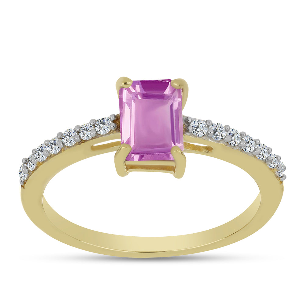 Anel de Prata com Banho de Ouro com Fluorite cor-de-rosa e Topázio Branco 3 