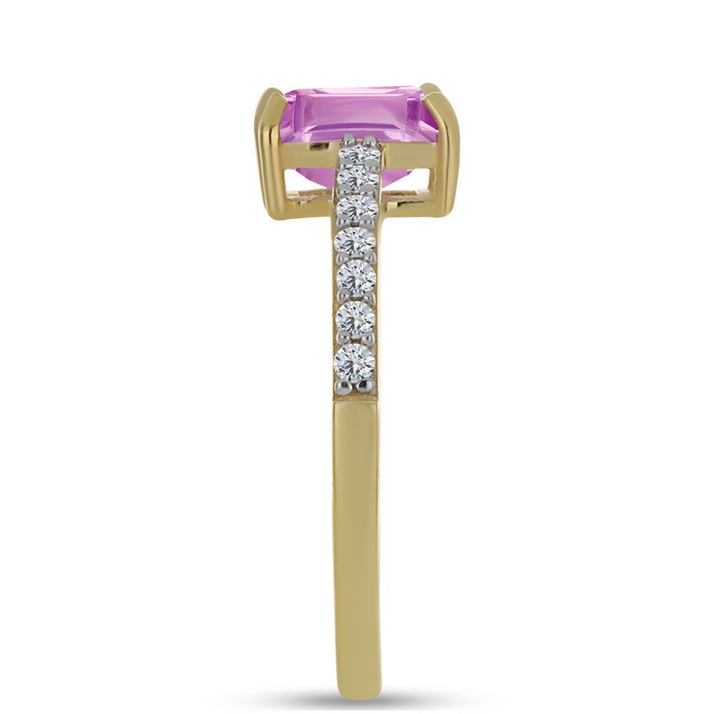 Anel de Prata com Banho de Ouro com Fluorite cor-de-rosa e Topázio Branco 4 