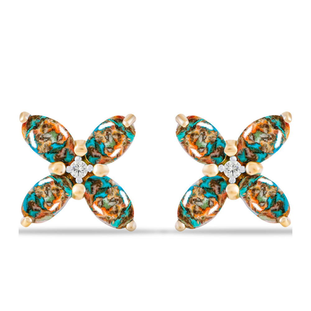 Brincos de Prata com Banho de Ouro com Ostra Turquesa e Topázio Branco 1 