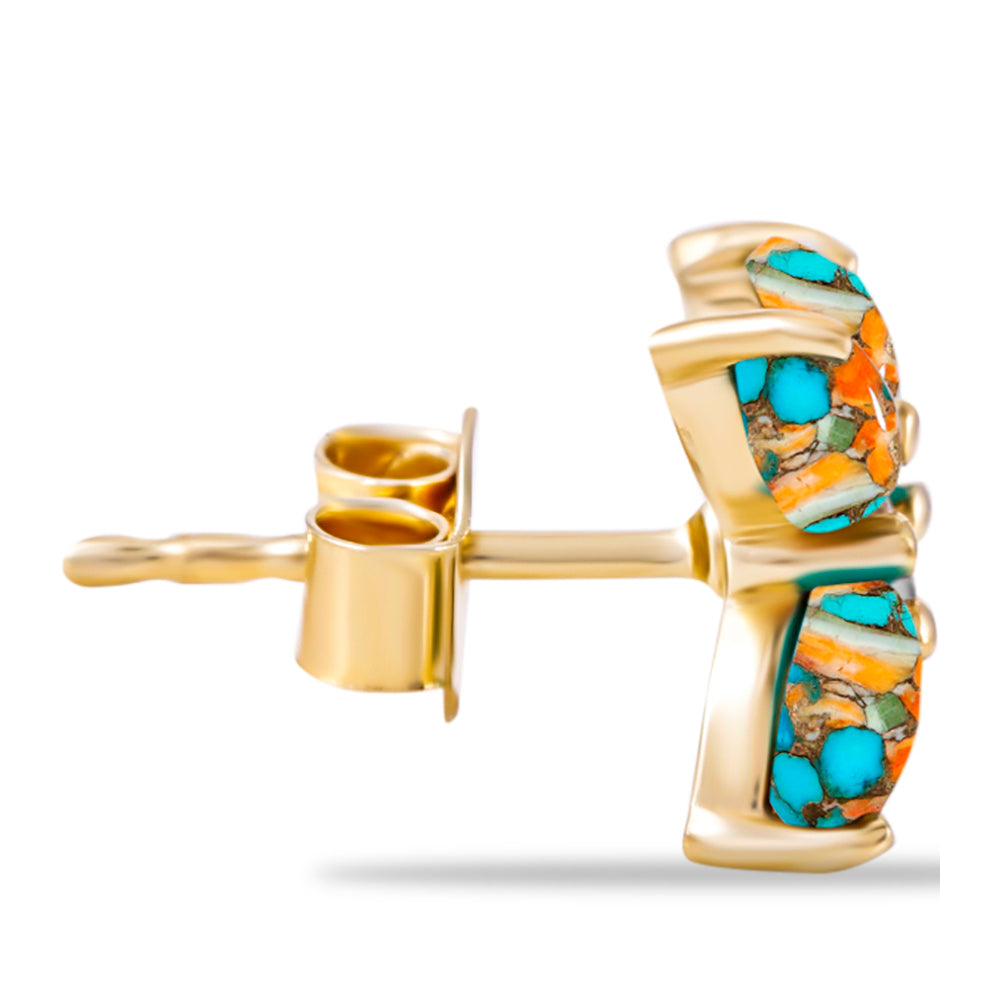 Brincos de Prata com Banho de Ouro com Ostra Turquesa e Topázio Branco 2 