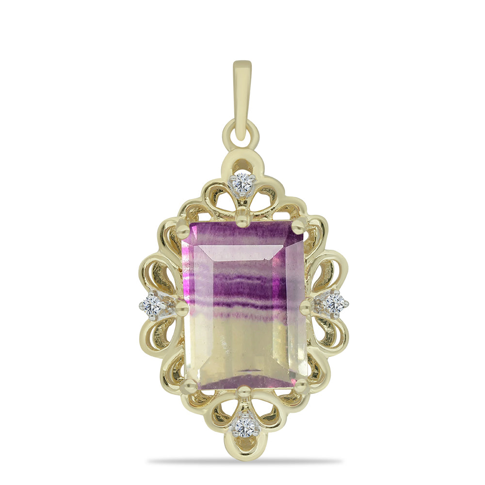 Pendente de Prata com Banho de Ouro com Fluorite púrpura e Topázio Branco 1 