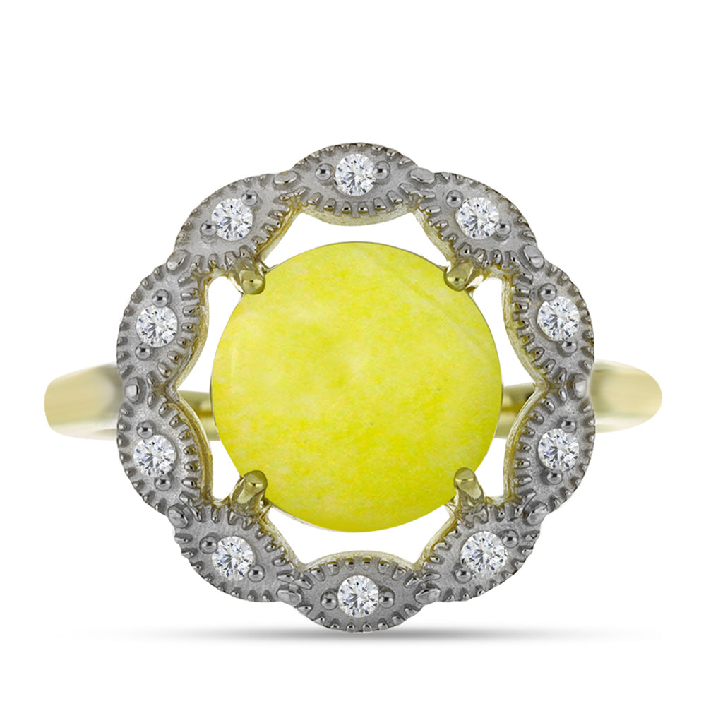 Anel de Prata com Banho de Ouro com Serpentina Amarela e Topázio Branco  Contraste: Cabeca de Veado (800) 1 