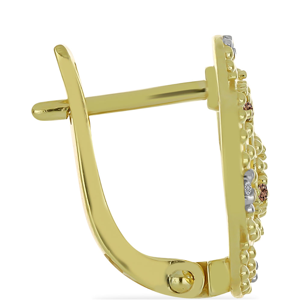 Brincos de Prata com Banho de Ouro com Diamante Champanhe e Diamante Branco 2 