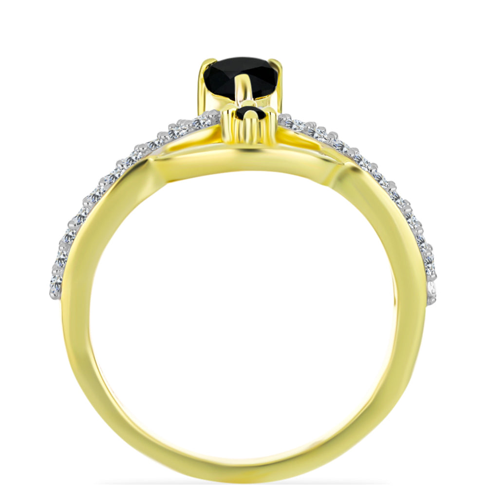 Anel de Prata com Banho de Ouro com Ónix Preta e Topázio Branco 2 