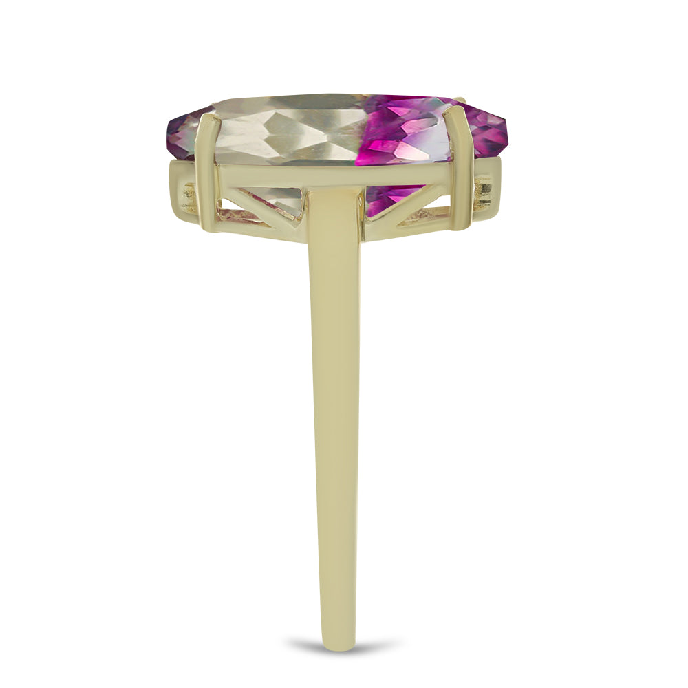 Anel de Prata com Banho de Ouro com Fluorite púrpura