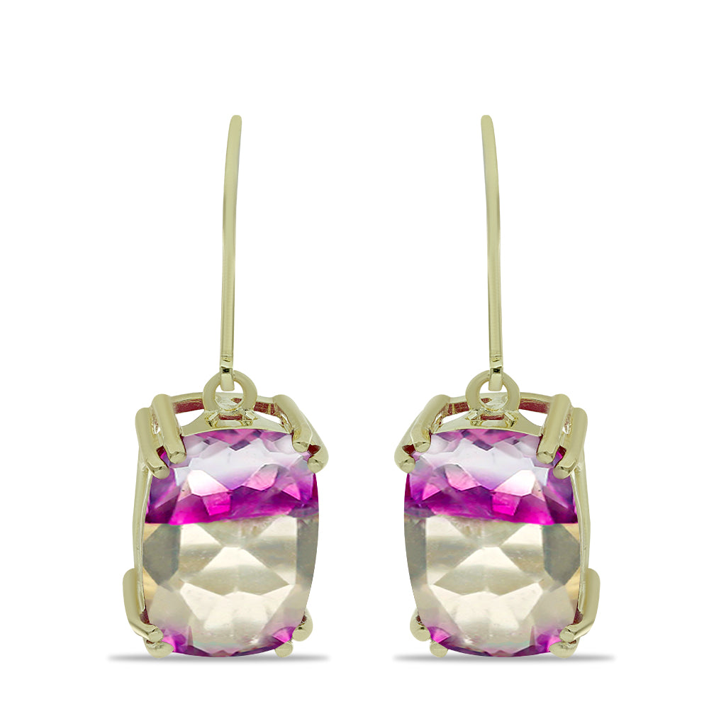 Brincos de Prata com Banho de Ouro com Fluorite púrpura