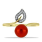 Anel de Prata com Banho de Ouro com Pérola Vermelha de Água Doce e Topázio Branco