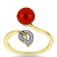 Anel de Prata com Banho de Ouro com Pérola Vermelha de Água Doce e Topázio Branco