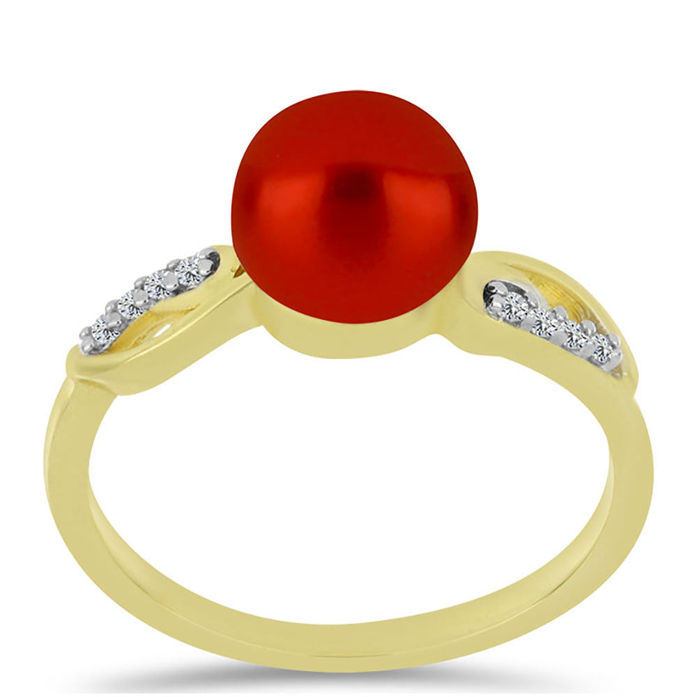 Anel de Prata com Banho de Ouro com Pérola Vermelha de Água Doce e Topázio Branco 3 