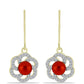 Brincos de Prata com Banho de Ouro com Pérola Vermelha de Água Doce e Topázio Branco