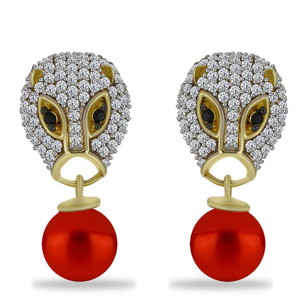 Brincos de Prata com Banho de Ouro com Pérola Vermelha de Água Doce e Espinela Preta de Gorno Badakhshan