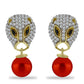 Brincos de Prata com Banho de Ouro com Pérola Vermelha de Água Doce e Espinela Preta de Gorno Badakhshan