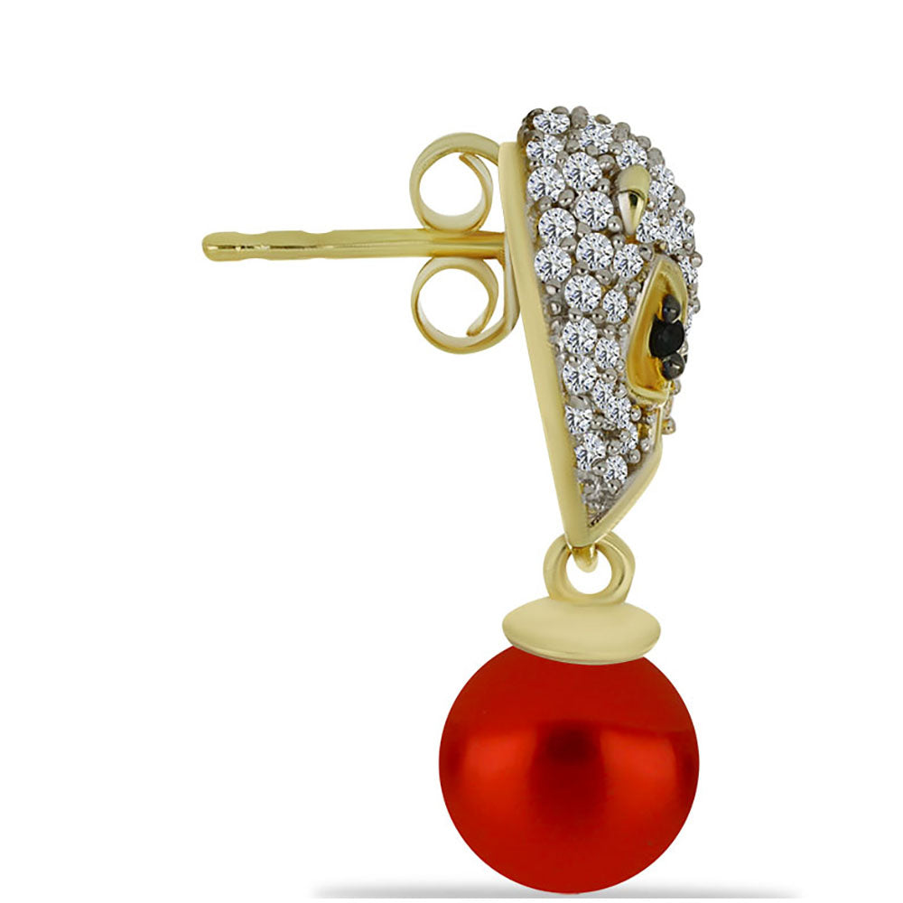 Brincos de Prata com Banho de Ouro com Pérola Vermelha de Água Doce e Espinela Preta de Gorno Badakhshan 2 