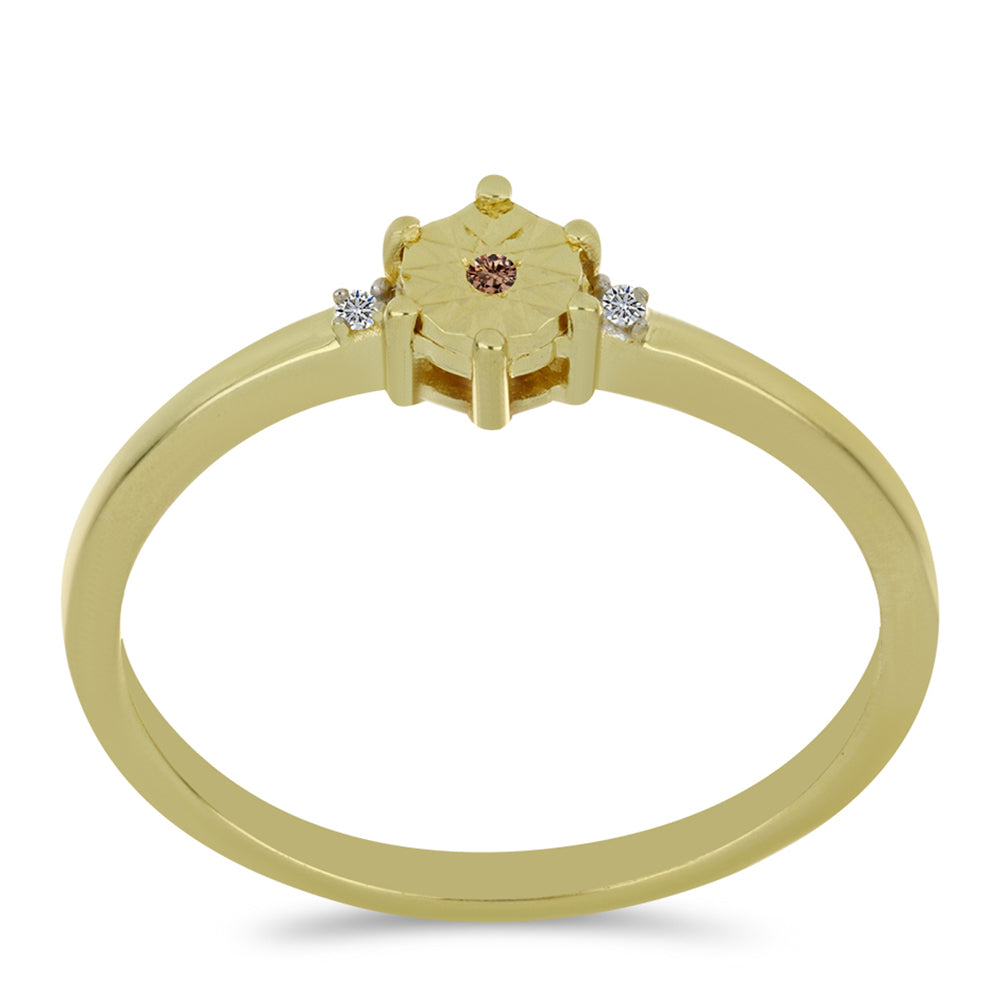 Anel de Prata com Banho de Ouro com Diamante Champanhe e Diamante Branco 3 