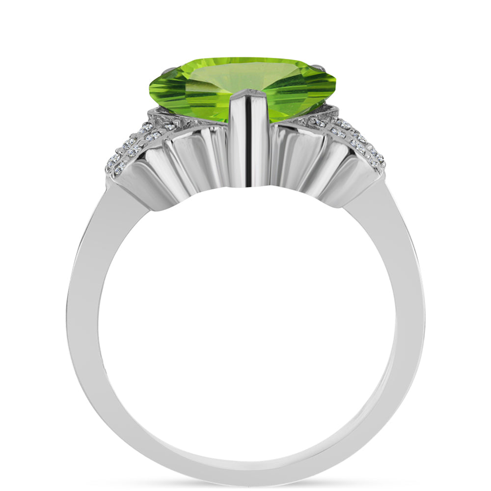 Anel de Prata com Quartzo Verde Samambaia e Topázio Branco  Contraste: Cabeca de Veado (800) 2 