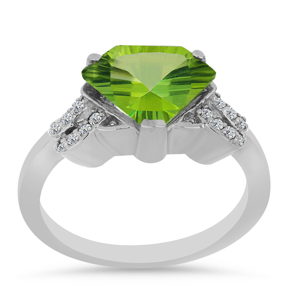 Anel de Prata com Quartzo Verde Samambaia e Topázio Branco  Contraste: Cabeca de Veado (800) 3 