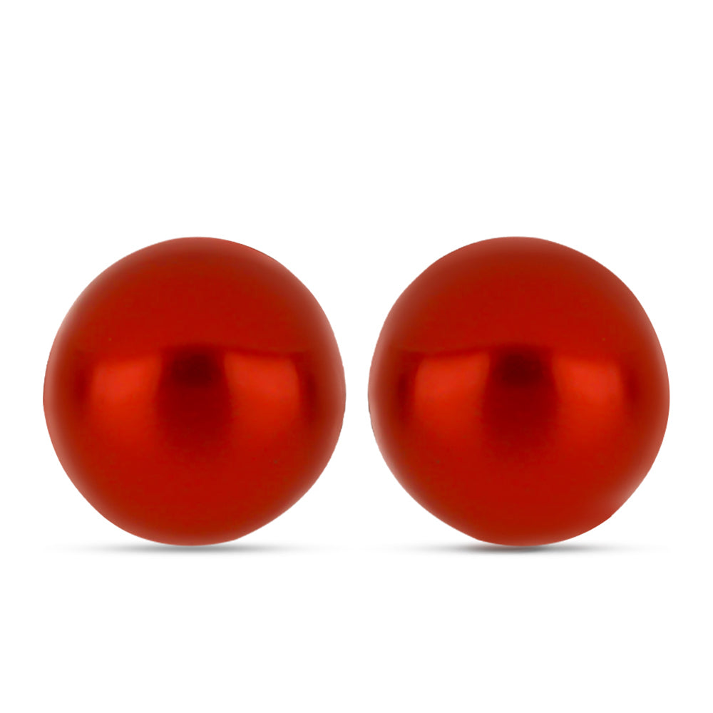 Brincos de Prata com Banho de Ouro com Pérola Vermelha de Água Doce