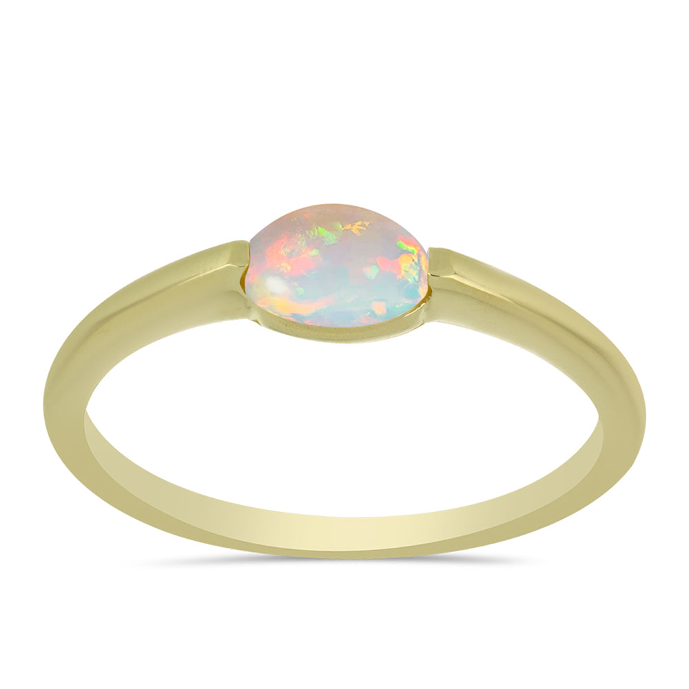 Anel de Prata com Banho de Ouro com Opala Welo