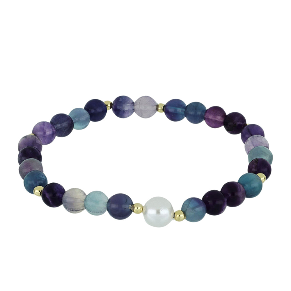 Pulseira de Prata com Banho de Ouro com Fluorita e Pérola de Água Doce Branca bicolor 1 