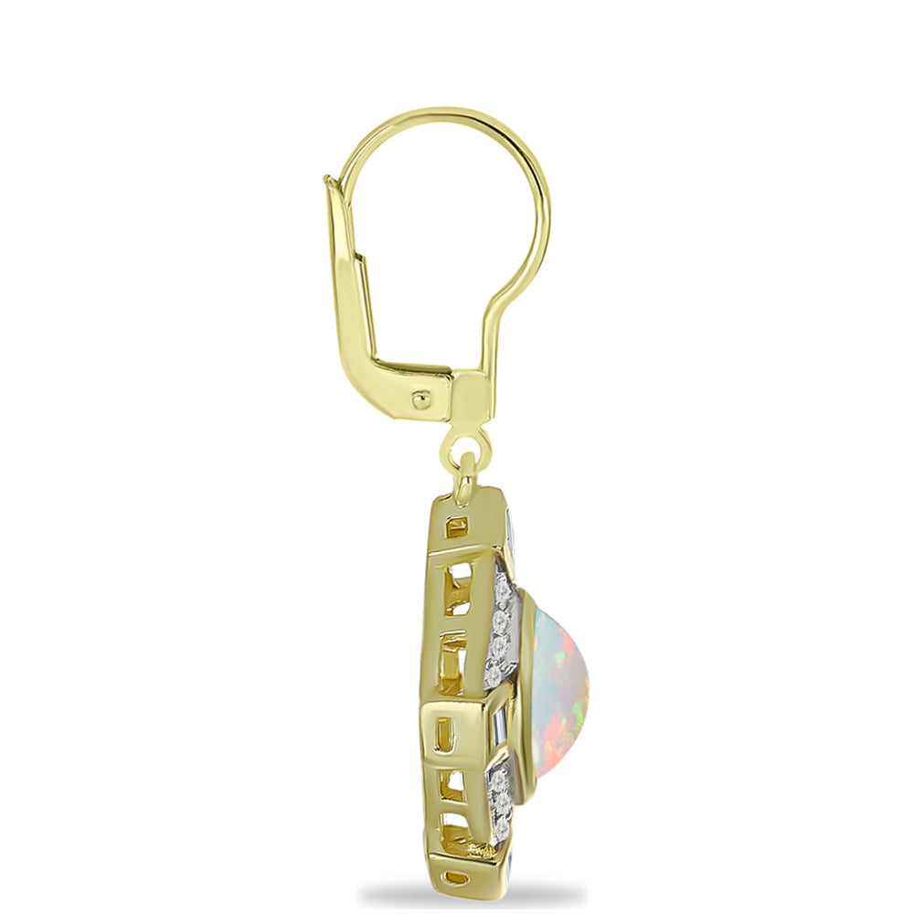 Brincos de Prata com Banho de Ouro com Opala Welo e Topázio Branco