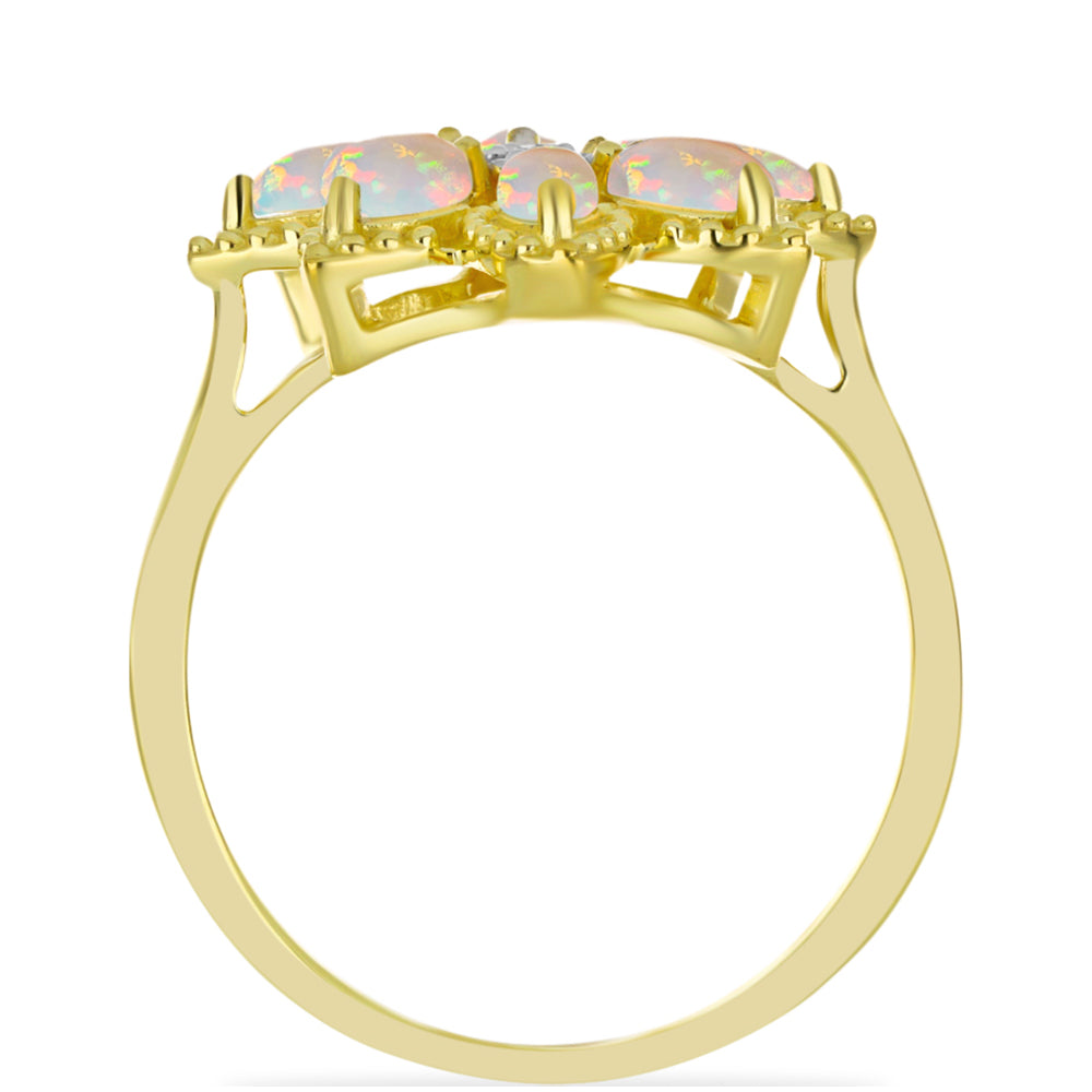 Anel de Prata com Banho de Ouro com Opala Welo e Topázio Branco  Contraste: Cabeca de Veado (800) 2 