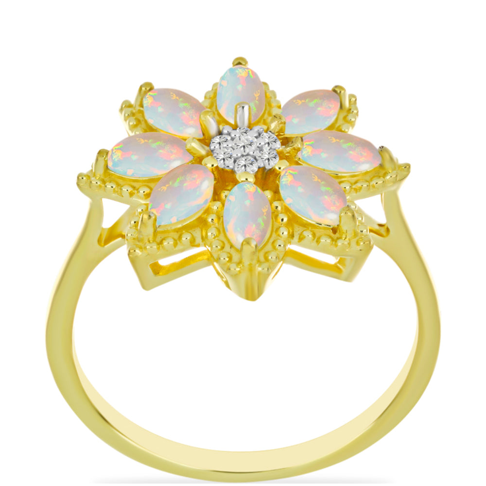 Anel de Prata com Banho de Ouro com Opala Welo e Topázio Branco  Contraste: Cabeca de Veado (800) 3 